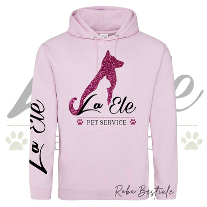 Felpa Invernale LA ELE - Pet Service - Logo GLITTER PINK - Tanti toni di ROSA! Con Cappuccio - dalla XS alla 3XL