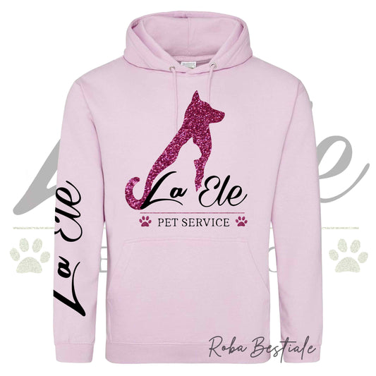 Felpa Invernale LA ELE - Pet Service - Logo GLITTER PINK - Tanti toni di ROSA! Con Cappuccio - dalla XS alla 3XL