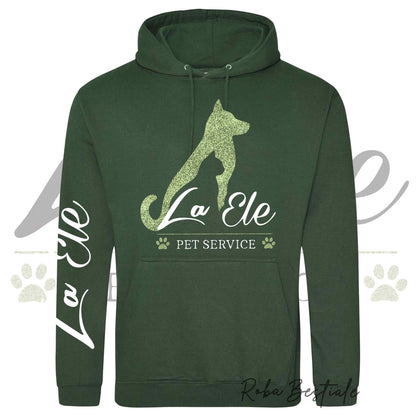 Felpa Invernale LA ELE - Pet Service - Logo GLITTER GREEN - Tanti toni di VERDE! Con Cappuccio - dalla XS alla 3XL