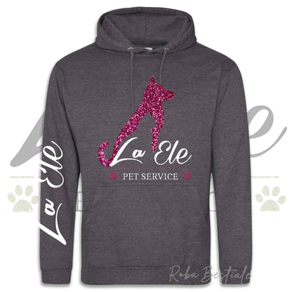 Felpa Invernale LA ELE - Pet Service - Logo GLITTER PINK - Tanti toni di GRIGIO! Con Cappuccio - dalla XS alla 3XL