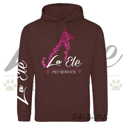 Felpa Invernale LA ELE - Pet Service - Logo GLITTER PINK - Tanti toni di MARRONE! Con Cappuccio - dalla XS alla 3XL