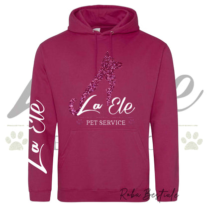 Felpa Invernale LA ELE - Pet Service - Logo GLITTER PINK - Tanti toni di ROSA! Con Cappuccio - dalla XS alla 3XL