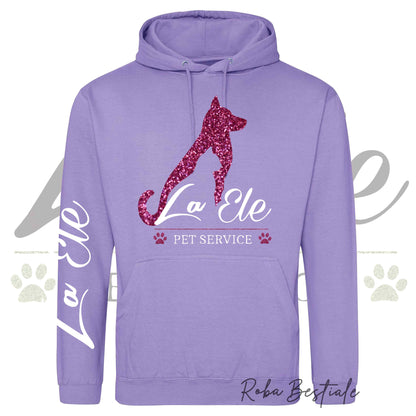 Felpa Invernale LA ELE - Pet Service - Logo GLITTER PINK - Tanti toni di VIOLA! Con Cappuccio - dalla XS alla 3XL