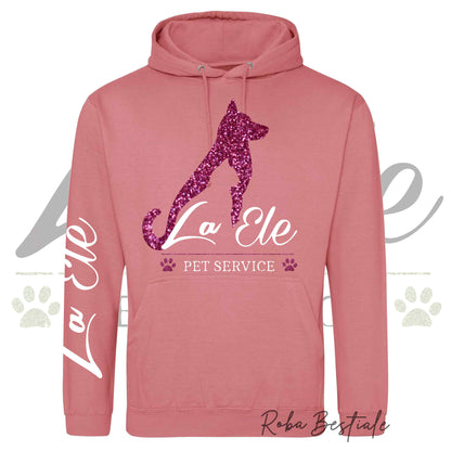 Felpa Invernale LA ELE - Pet Service - Logo GLITTER PINK - Tanti toni di ROSA! Con Cappuccio - dalla XS alla 3XL