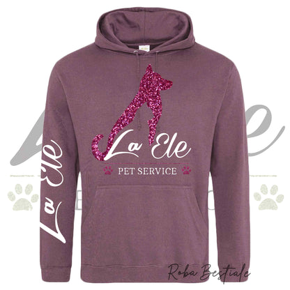 Felpa Invernale LA ELE - Pet Service - Logo GLITTER PINK - Tanti toni di VIOLA! Con Cappuccio - dalla XS alla 3XL