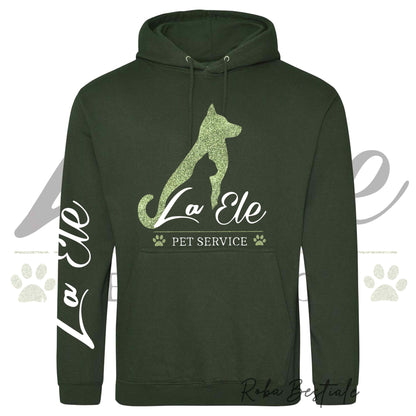 Felpa Invernale LA ELE - Pet Service - Logo GLITTER GREEN - Tanti toni di VERDE! Con Cappuccio - dalla XS alla 3XL