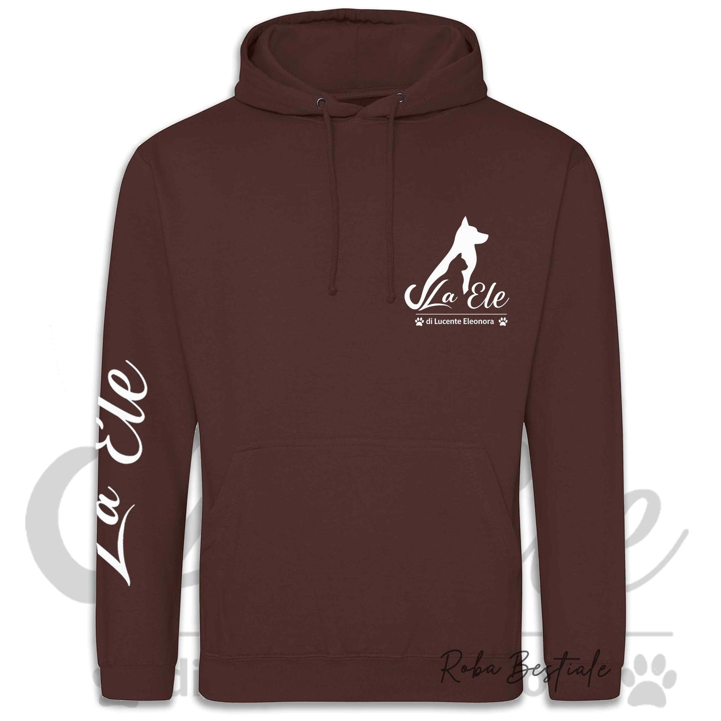 Felpa Invernale LA ELE di Eleonora Lucente - Logo BIANCO - Diversi toni di MARRONE - Cappuccio - dalla XS alla 3XL