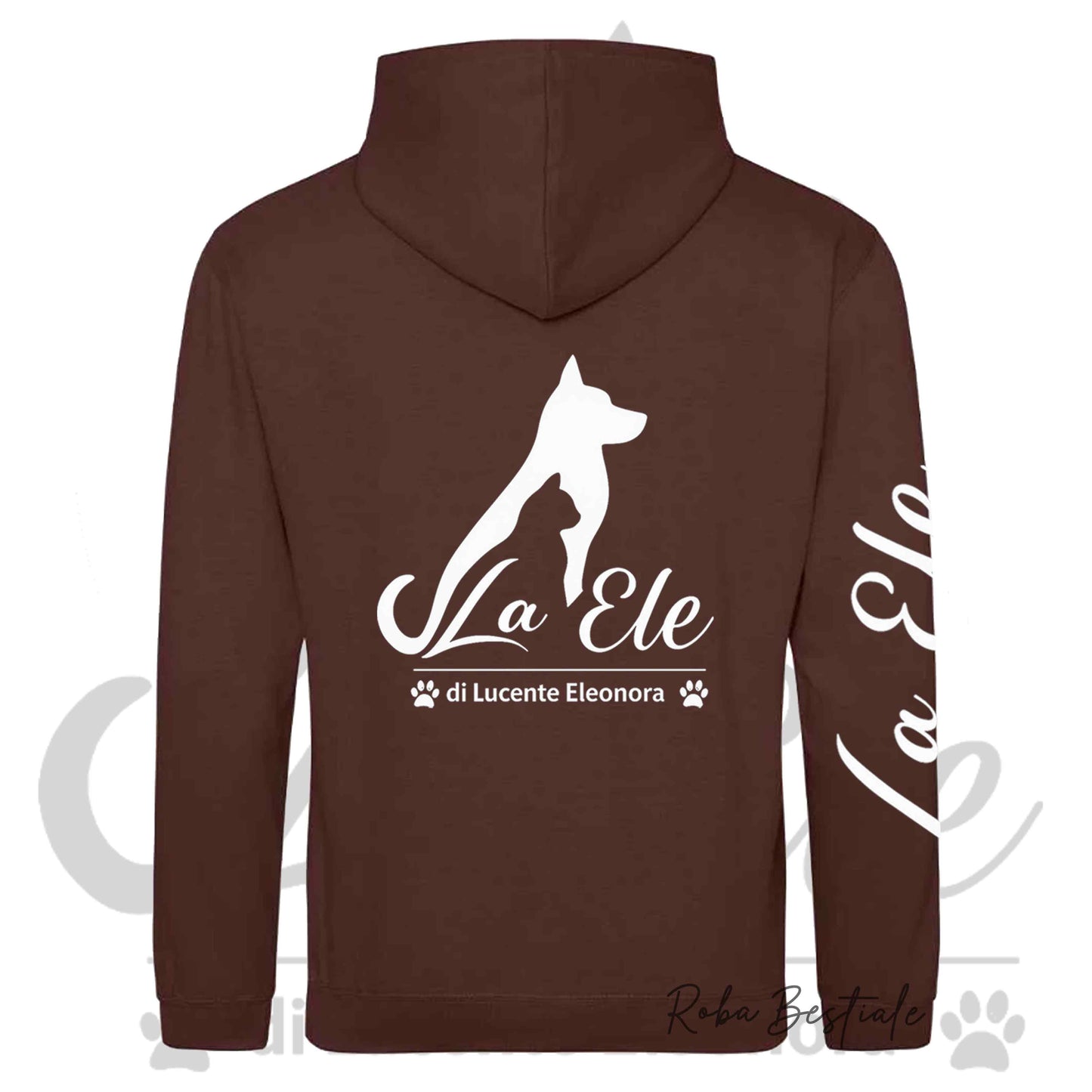 Felpa Invernale LA ELE di Eleonora Lucente - Logo BIANCO - Diversi toni di MARRONE - Cappuccio - dalla XS alla 3XL