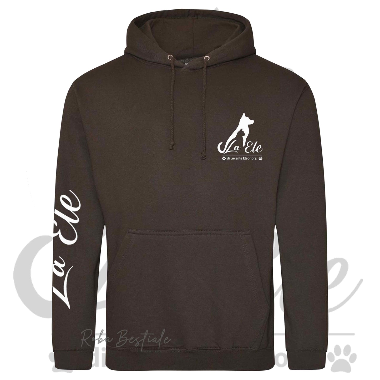 Felpa Invernale LA ELE di Eleonora Lucente - Logo BIANCO - Diversi toni di MARRONE - Cappuccio - dalla XS alla 3XL
