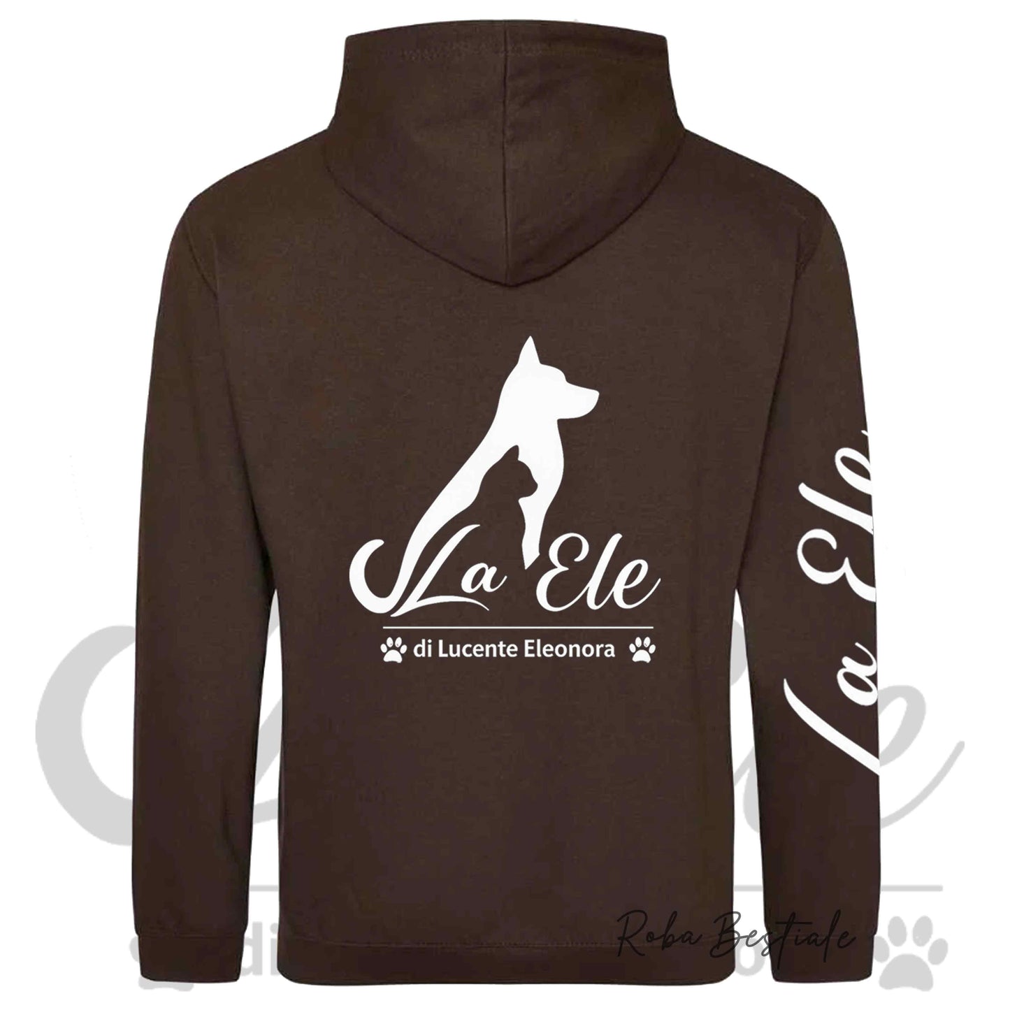 Felpa Invernale LA ELE di Eleonora Lucente - Logo BIANCO - Diversi toni di MARRONE - Cappuccio - dalla XS alla 3XL