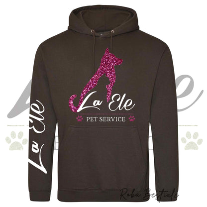 Felpa Invernale LA ELE - Pet Service - Logo GLITTER PINK - Tanti toni di MARRONE! Con Cappuccio - dalla XS alla 3XL