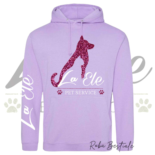 Felpa Invernale LA ELE - Pet Service - Logo GLITTER PINK - Tanti toni di VIOLA! Con Cappuccio - dalla XS alla 3XL