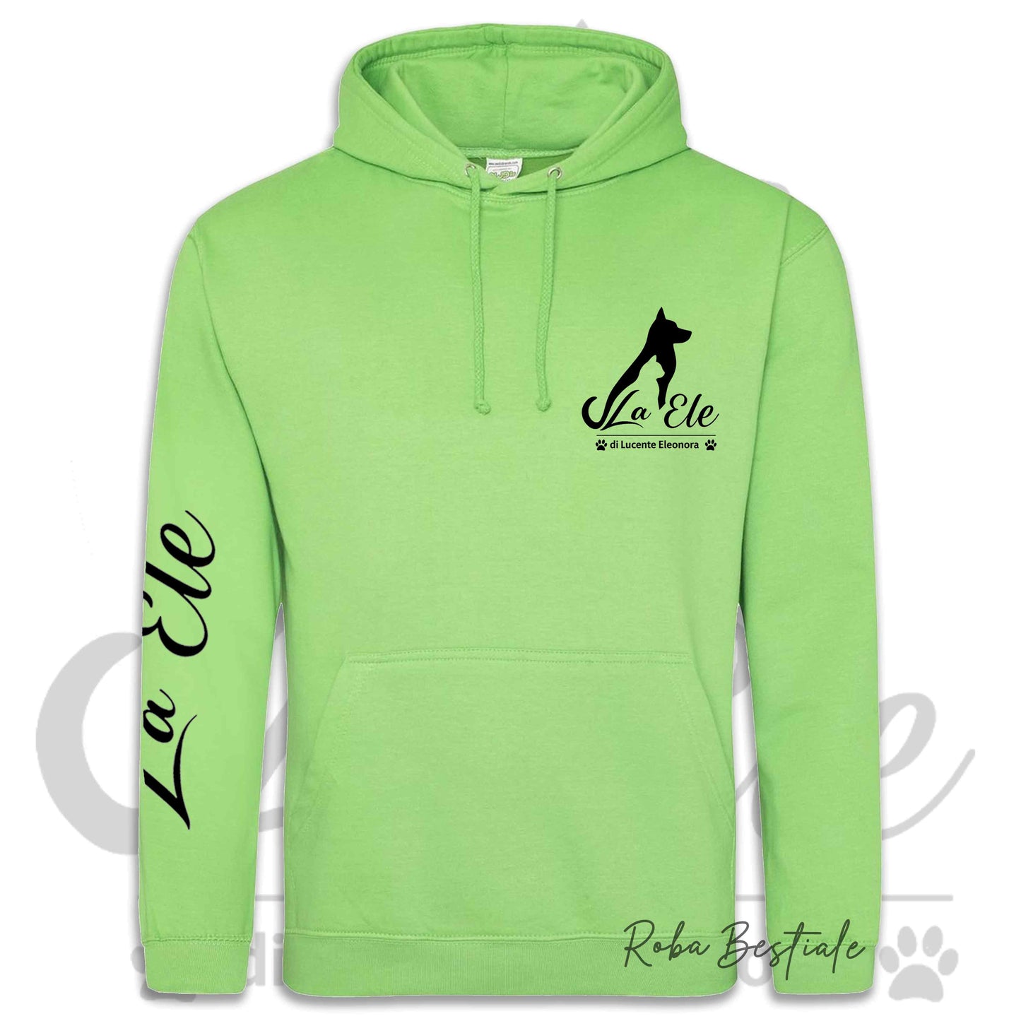 Felpa Invernale LA ELE di Eleonora Lucente - Logo BIANCO o NERO - Diversi toni di VERDE - Con Cappuccio - dalla XS alla 3XL