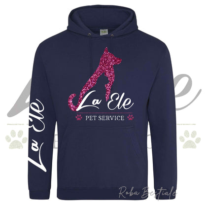 Felpa Invernale LA ELE - Pet Service - Logo GLITTER PINK - Tanti toni di BLU! Con Cappuccio - dalla XS alla 3XL