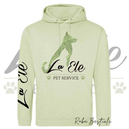 Felpa Invernale LA ELE - Pet Service - Logo GLITTER GREEN - Tanti toni di VERDE! Con Cappuccio - dalla XS alla 3XL