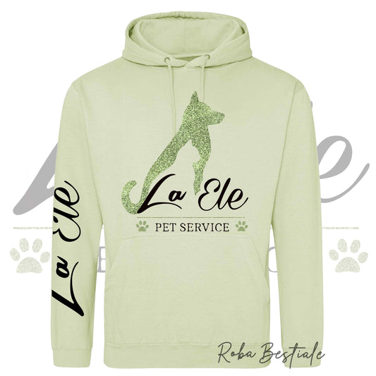Felpa Invernale LA ELE - Pet Service - Logo GLITTER GREEN - Tanti toni di VERDE! Con Cappuccio - dalla XS alla 3XL