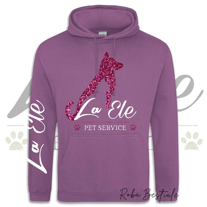 Felpa Invernale LA ELE - Pet Service - Logo GLITTER PINK - Tanti toni di VIOLA! Con Cappuccio - dalla XS alla 3XL