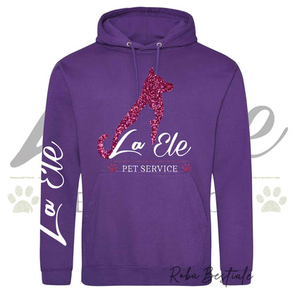 Felpa Invernale LA ELE - Pet Service - Logo GLITTER PINK - Tanti toni di VIOLA! Con Cappuccio - dalla XS alla 3XL