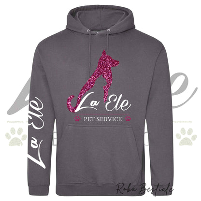 Felpa Invernale LA ELE - Pet Service - Logo GLITTER PINK - Tanti toni di GRIGIO! Con Cappuccio - dalla XS alla 3XL