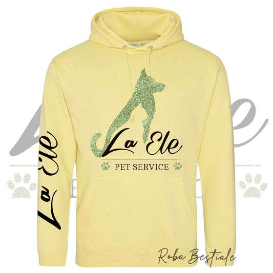 Felpa Invernale LA ELE - Pet Service - Logo GLITTER GREEN - Tanti toni di GIALLO! Con Cappuccio - dalla XS alla 3XL
