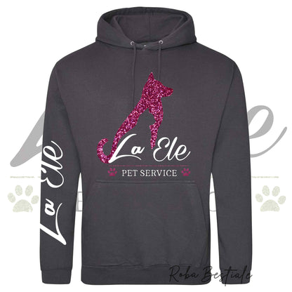 Felpa Invernale LA ELE - Pet Service - Logo GLITTER PINK - Tanti toni di GRIGIO! Con Cappuccio - dalla XS alla 3XL