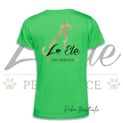 T-Shirt LA ELE - Pet Service - Logo GLITTER GREEN - Da DONNA - 100% Cotone, IN TANTI COLORI! Dalla XS alla 3XL