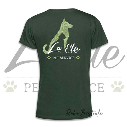 T-Shirt LA ELE - Pet Service - Logo GLITTER GREEN - Da DONNA - 100% Cotone, IN TANTI COLORI! Dalla XS alla 3XL