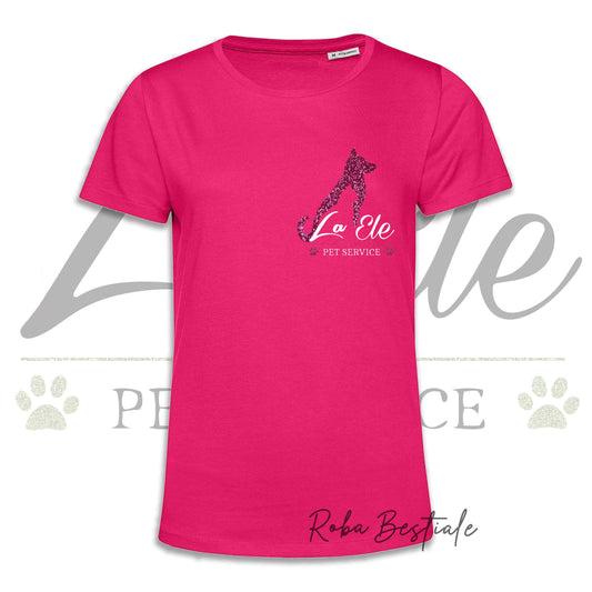 T-Shirt LA ELE - Pet Service - Logo GLITTER PINK - Da DONNA - 100% Cotone, IN TANTI COLORI! Dalla XS alla 3XL