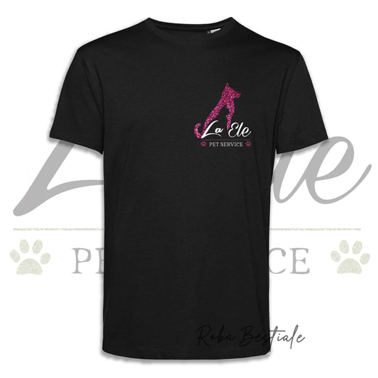T-Shirt LA ELE - Pet Service - Logo GLITTER PINK - 100% Cotone, NERA, BIANCA o GRIGIA, Uomo o Donna - dalla XS alla 5XL