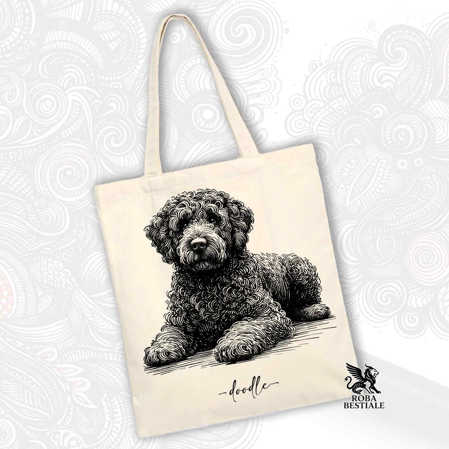 Tote Bag DOODLE Elegance - LAGOTTO ROMAGNOLO di diversi colori - 100% Cotone - Bianca o Beige
