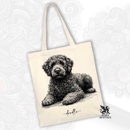 Tote Bag DOODLE Elegance - LAGOTTO ROMAGNOLO di diversi colori - 100% Cotone - Bianca o Beige