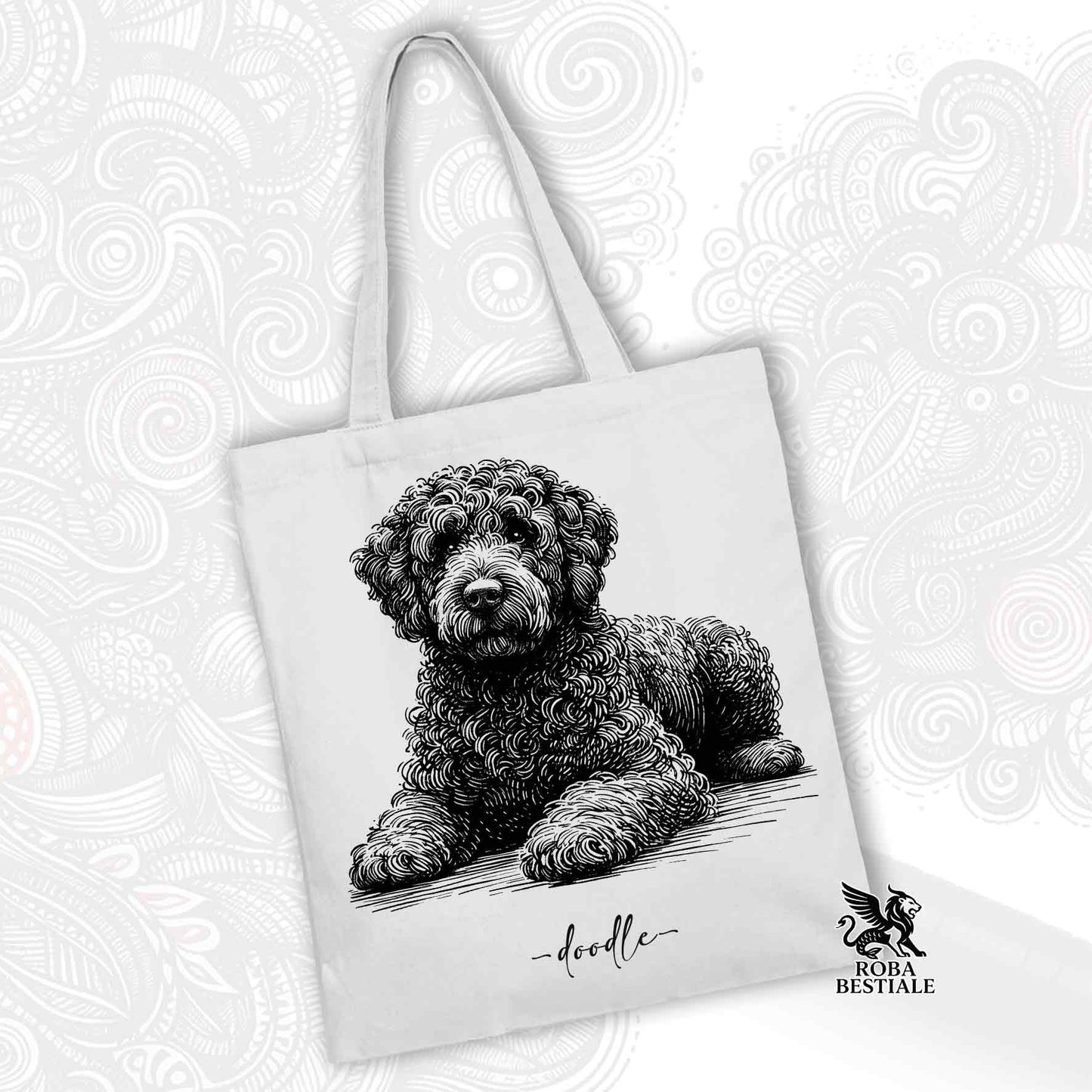 Tote Bag DOODLE Elegance - LAGOTTO ROMAGNOLO di diversi colori - 100% Cotone - Bianca o Beige