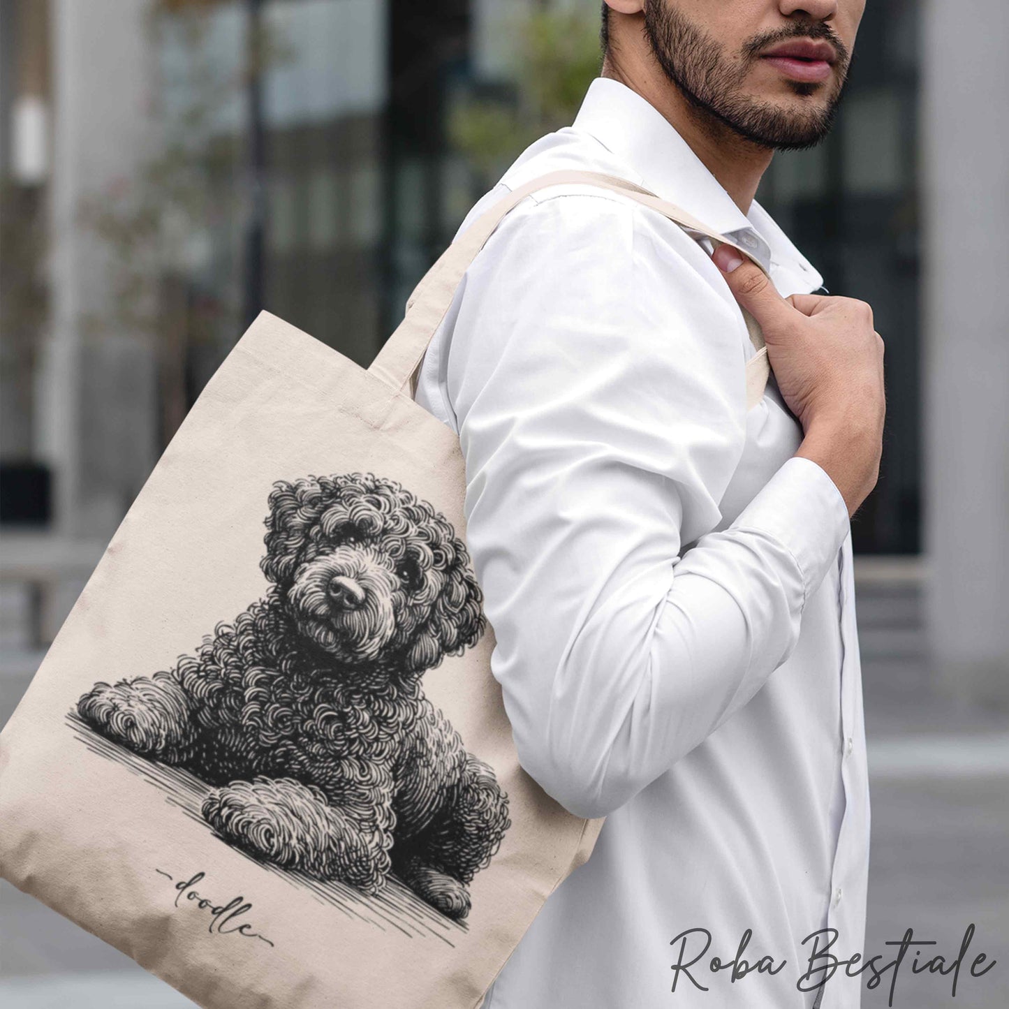 Tote Bag DOODLE Elegance - LAGOTTO ROMAGNOLO di diversi colori - 100% Cotone - Bianca o Beige