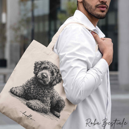 Tote Bag DOODLE Elegance - LAGOTTO ROMAGNOLO di diversi colori - 100% Cotone - Bianca o Beige