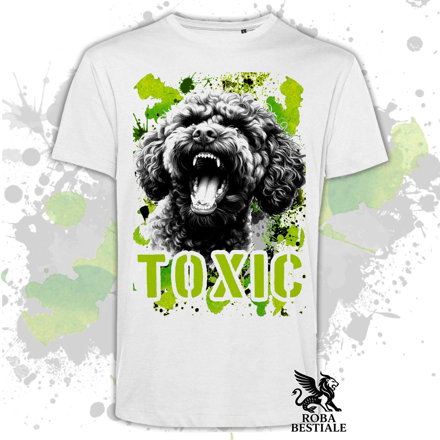 T-Shirt TOXIC - LAGOTTO ROMAGNOLO - Bianca, da Uomo o da Donna - dalla XS alla 5XL