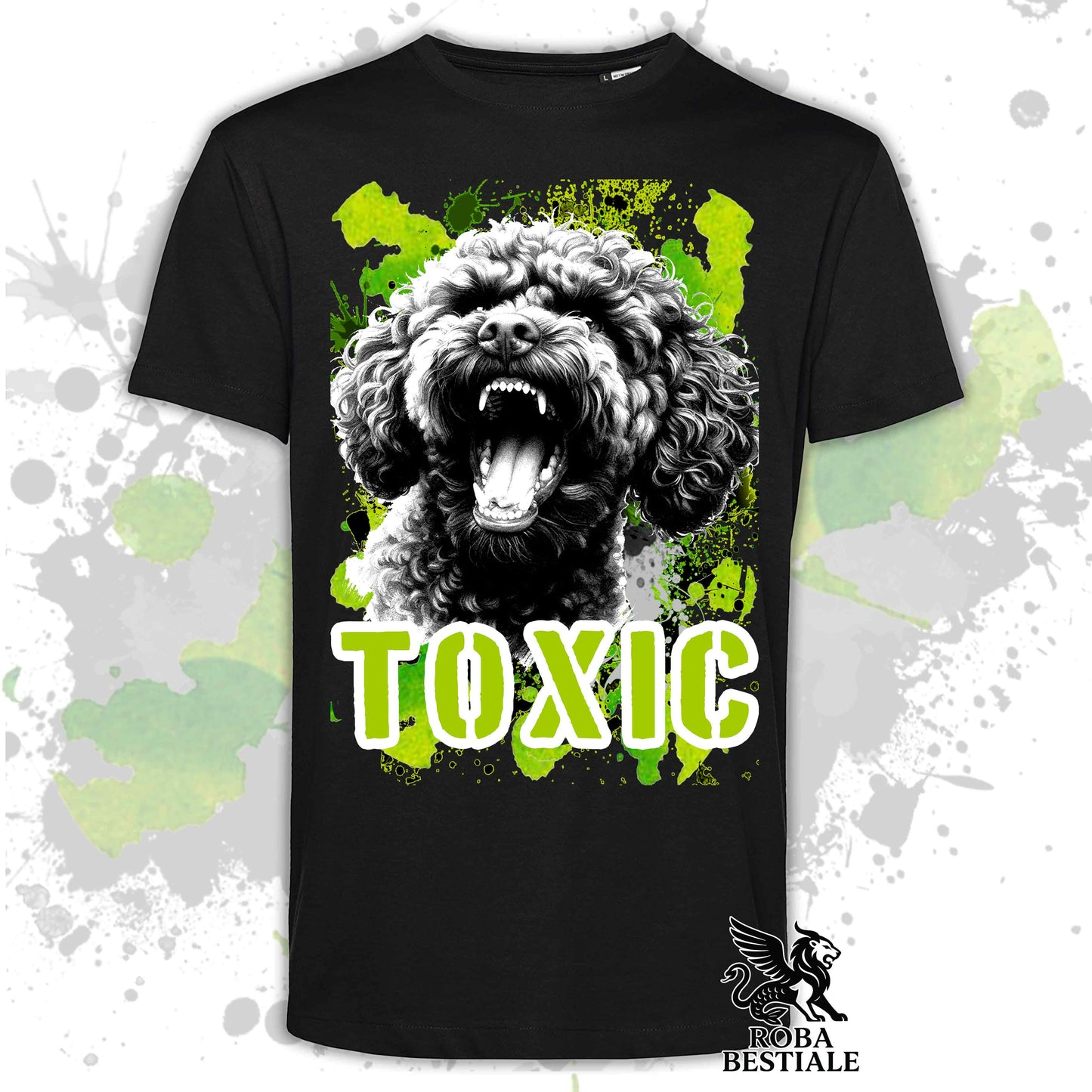 T-Shirt TOXIC - LAGOTTO ROMAGNOLO - Bianca, da Uomo o da Donna - dalla XS alla 5XL
