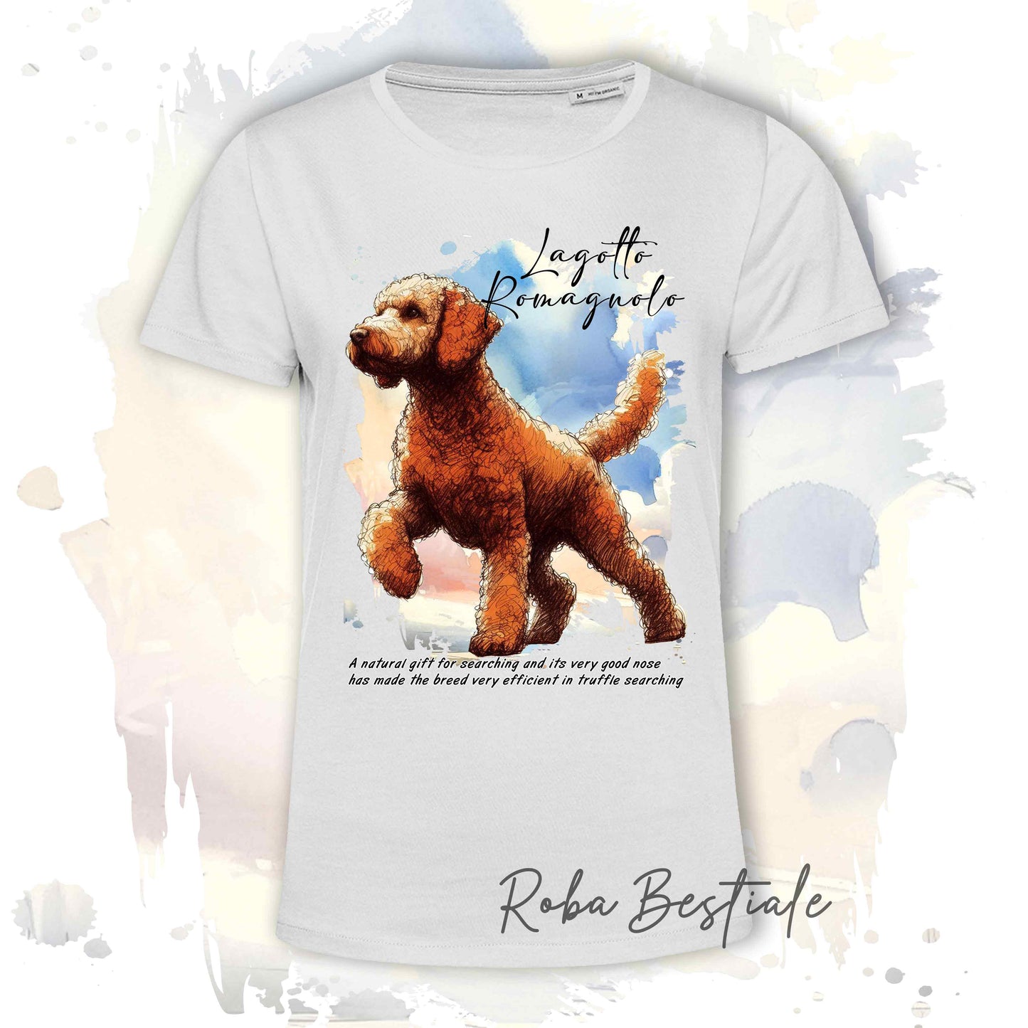 T-Shirt BEHAVIOR - LAGOTTO ROMAGNOLO Arancio - Standard FCI - 100% Cotone, Bianca, Uomo o Donna - dalla XS alla 5XL