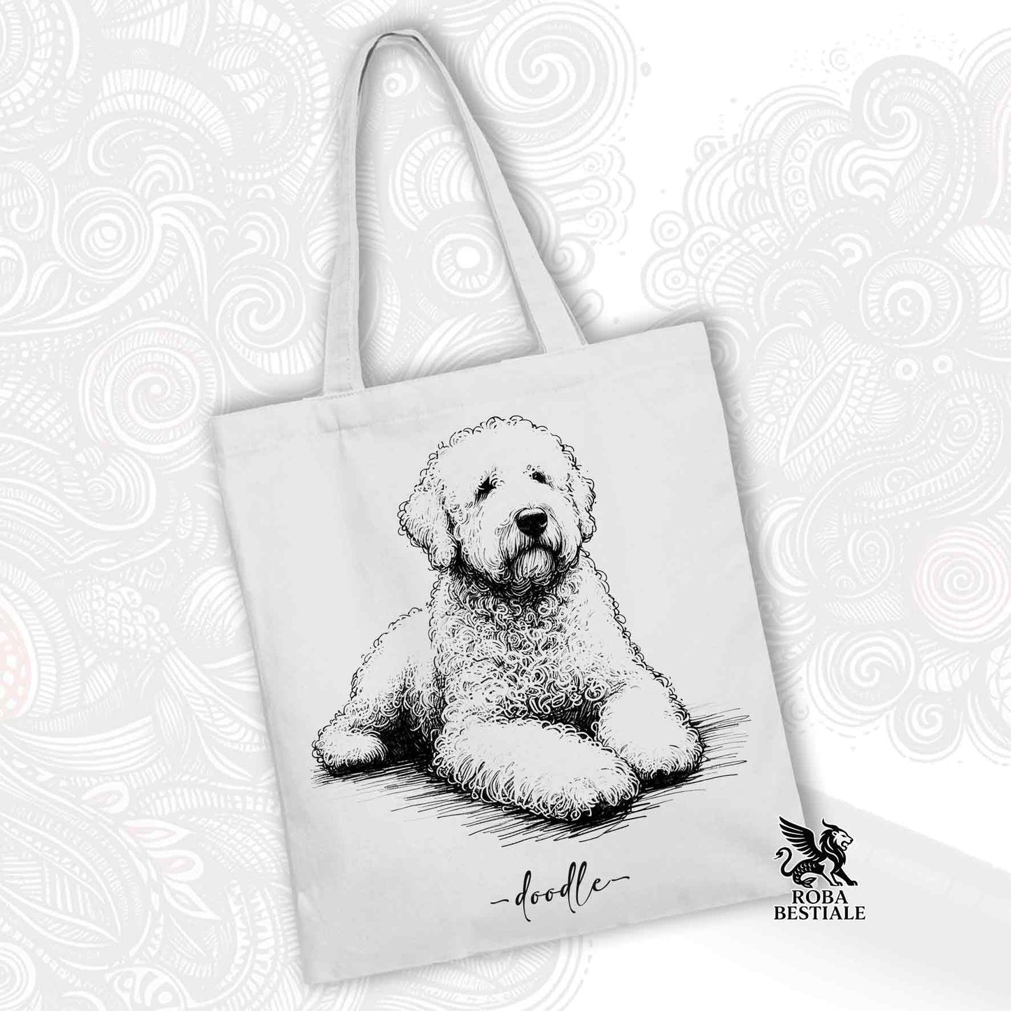 Tote Bag DOODLE Elegance - LAGOTTO ROMAGNOLO di diversi colori - 100% Cotone - Bianca o Beige