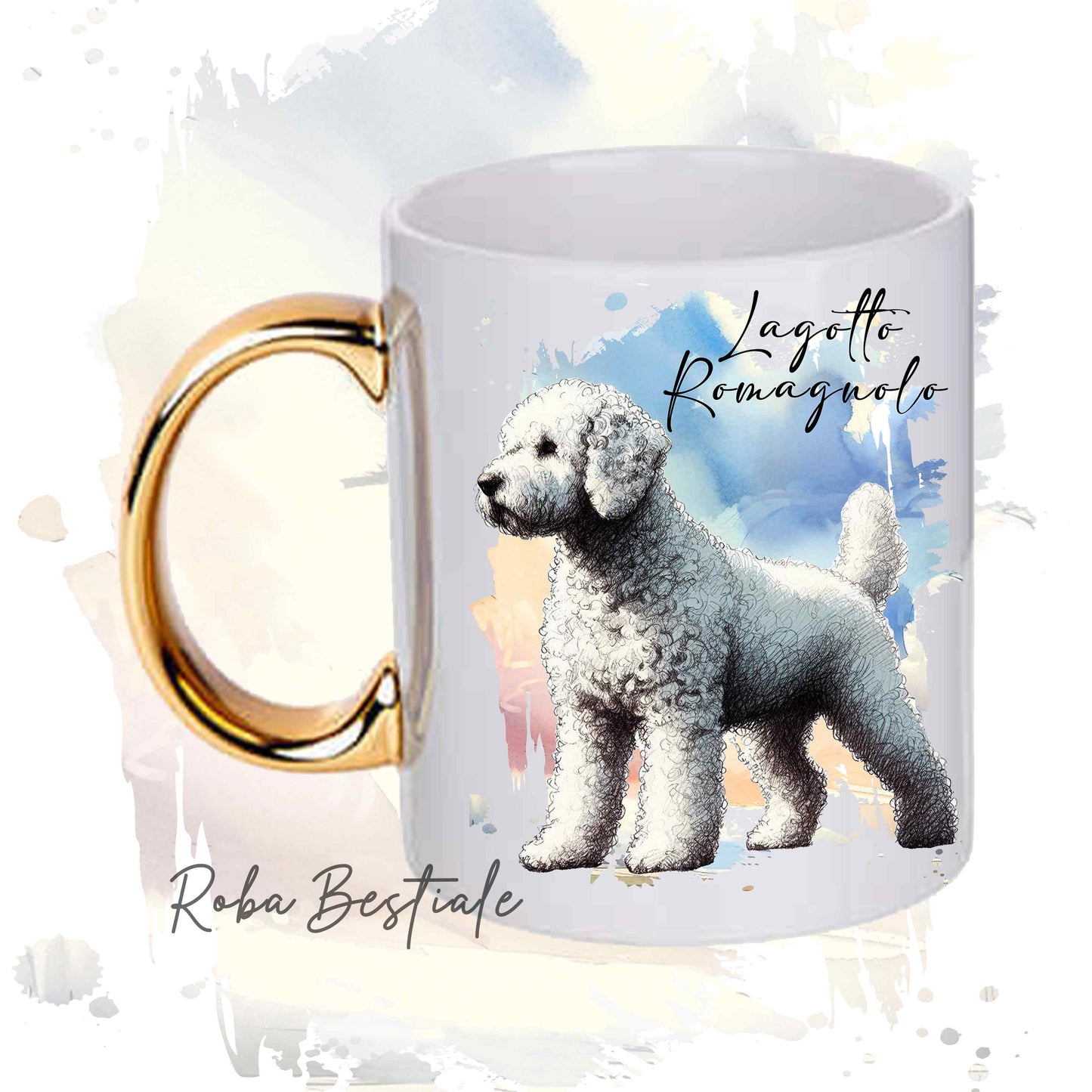 Tazza BEHAVIOR - LAGOTTO ROMAGNOLO Bianco Sporco - Standard FCI - In Ceramica, con manico dorato - 330 ml