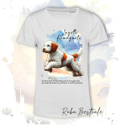 T-Shirt BEHAVIOR - LAGOTTO ROMAGNOLO Bianco e Arancio - Standard FCI - 100% Cotone, Bianca, Uomo o Donna - dalla XS alla 5XL