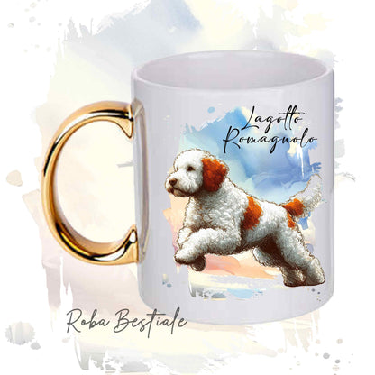 Tazza BEHAVIOR - LAGOTTO ROMAGNOLO Bianco e Arancio - Standard FCI - In Ceramica, con manico dorato - 330 ml