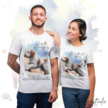 T-Shirt BEHAVIOR - LAGOTTO ROMAGNOLO Bianco e Arancio - Standard FCI - 100% Cotone, Bianca, Uomo o Donna - dalla XS alla 5XL