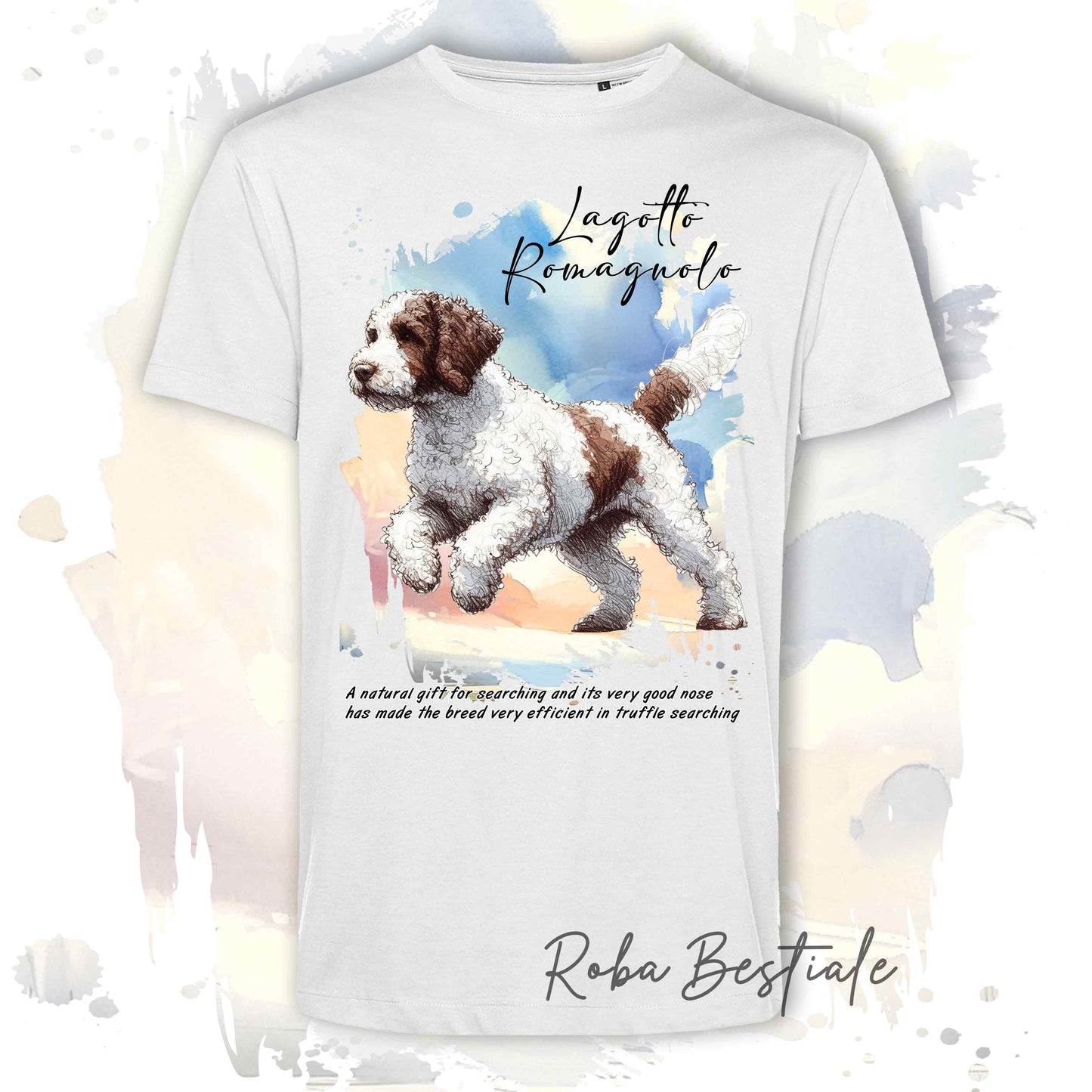 T-Shirt BEHAVIOR - LAGOTTO ROMAGNOLO Bianco e Marrone - Standard FCI - 100% Cotone, Bianca, Uomo o Donna - dalla XS alla 5XL