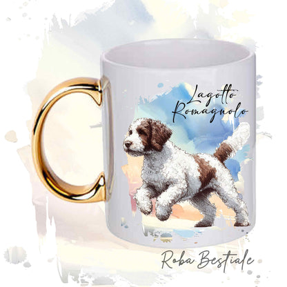 Tazza BEHAVIOR - LAGOTTO ROMAGNOLO Bianco e Marrone - Standard FCI - In Ceramica, con manico dorato - 330 ml