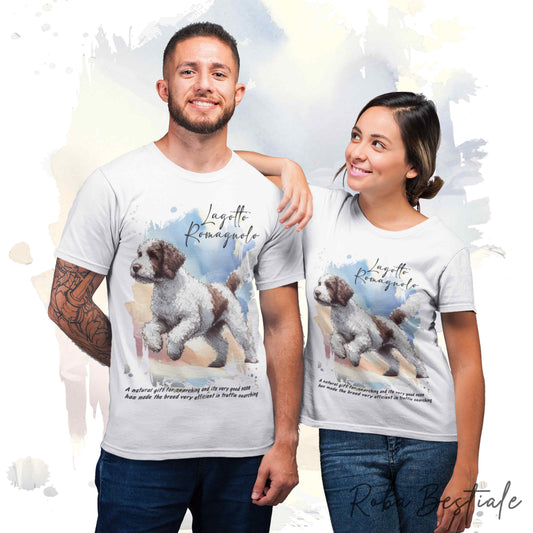T-Shirt BEHAVIOR - LAGOTTO ROMAGNOLO Bianco e Marrone - Standard FCI - 100% Cotone, Bianca, Uomo o Donna - dalla XS alla 5XL