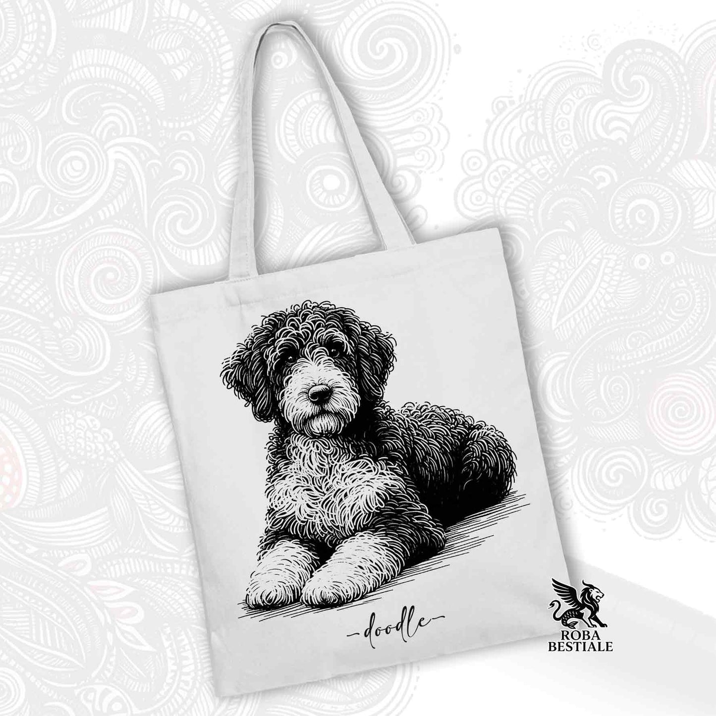 Tote Bag DOODLE Elegance - LAGOTTO ROMAGNOLO di diversi colori - 100% Cotone - Bianca o Beige