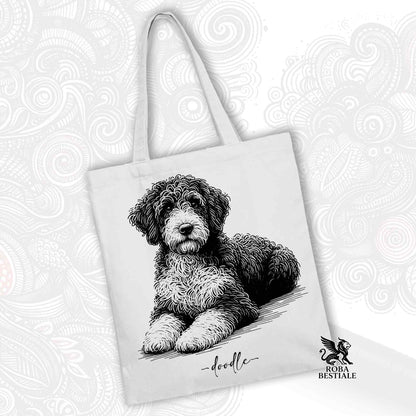 Tote Bag DOODLE Elegance - LAGOTTO ROMAGNOLO di diversi colori - 100% Cotone - Bianca o Beige