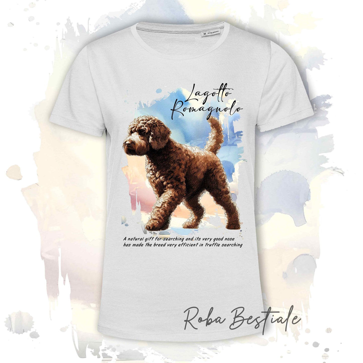 T-Shirt BEHAVIOR - LAGOTTO ROMAGNOLO Marrone - Standard FCI - 100% Cotone, Bianca, Uomo o Donna - dalla XS alla 5XL