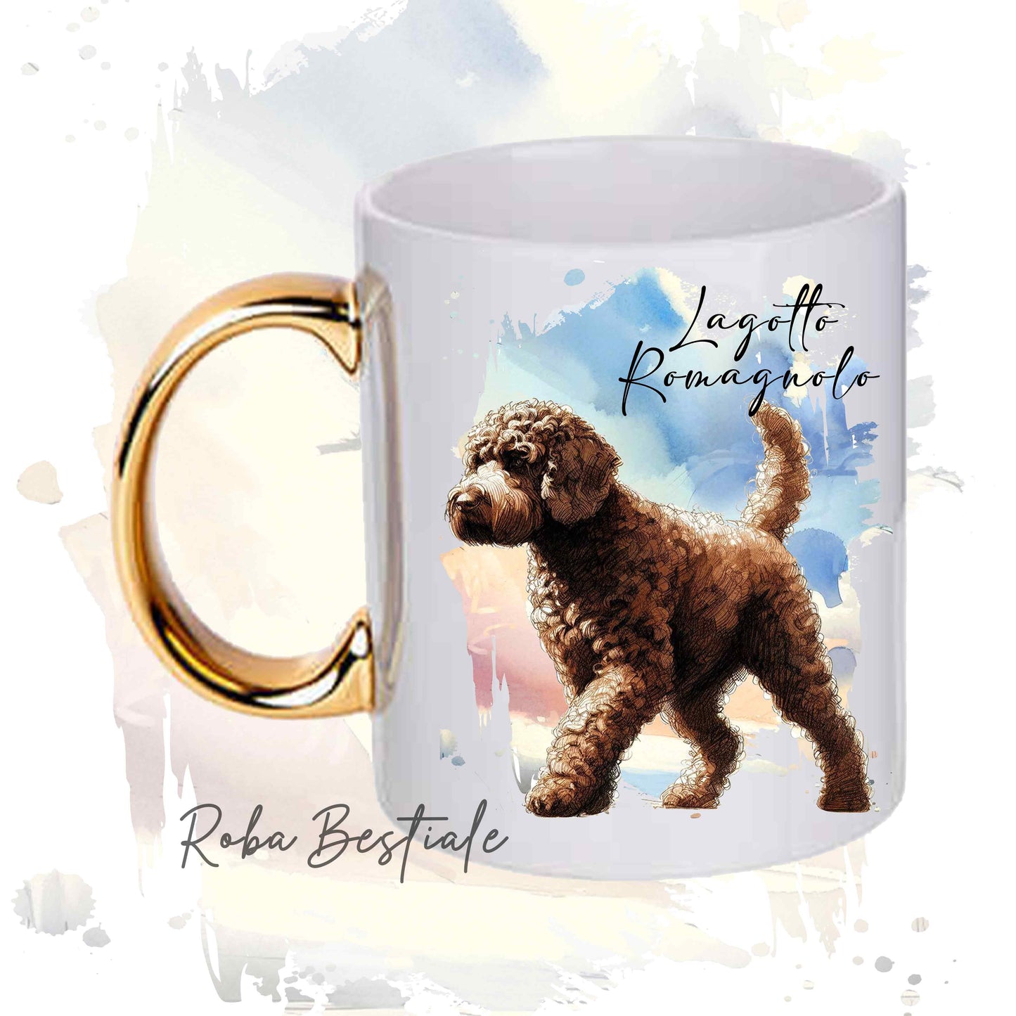 Tazza BEHAVIOR - LAGOTTO ROMAGNOLO Marrone - Standard FCI - In Ceramica, con manico dorato - 330 ml