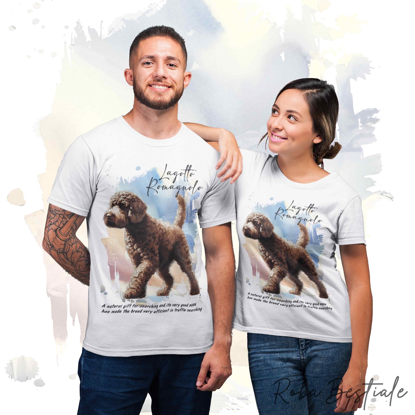 T-Shirt BEHAVIOR - LAGOTTO ROMAGNOLO Marrone - Standard FCI - 100% Cotone, Bianca, Uomo o Donna - dalla XS alla 5XL